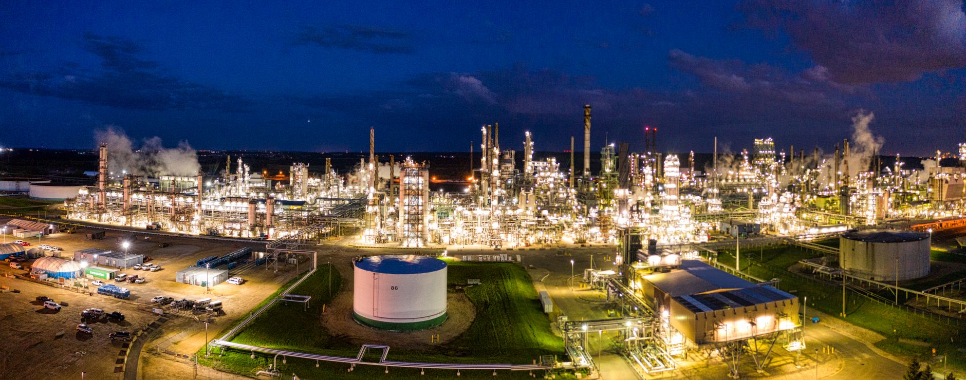 industrial buildings at night